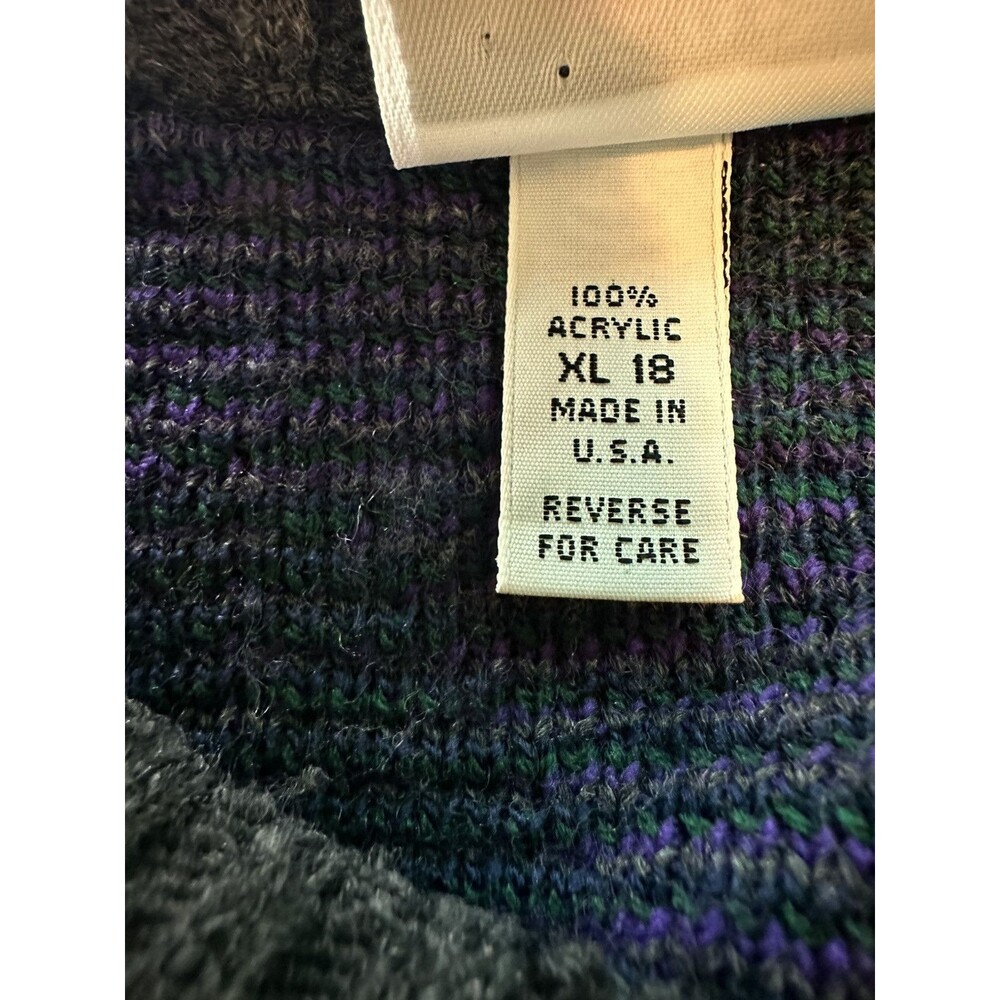 VTG 80'S/90's Cadet Boys Club‎ Sweater Purple Green Boys Made in USA XL 18 - Picture 6 of 10